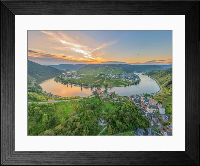 Framed Print : Aerial view at the sunset above Metternich Castle, Beilstein, Moselle Valley, Rhineland-Palatinate, Germany Framed Print : Aerial view at the sunset above Metternich Castle, Beilstein, Moselle Valley, Rhineland-Palatinate, Germany