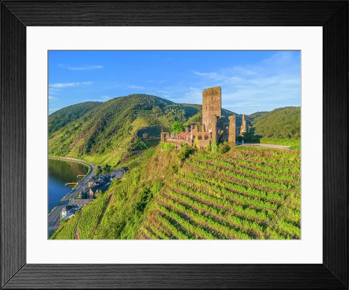 Framed Print : Aerial view at Metternich Castle, Beilstein, Moselle Valley, Rhineland-Palatinate, Germany