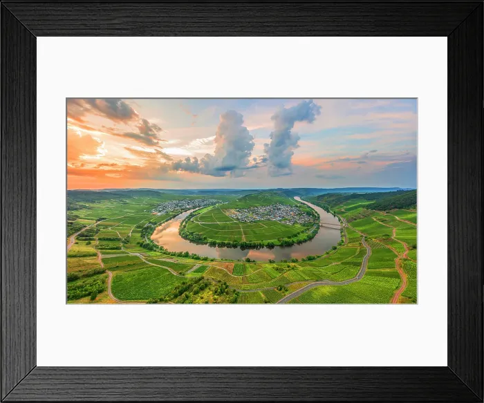 Framed Print : Aerial view at the sunset at Trittenheim Mosel horseshoe bend, Rhineland-Palatinate, Germany
