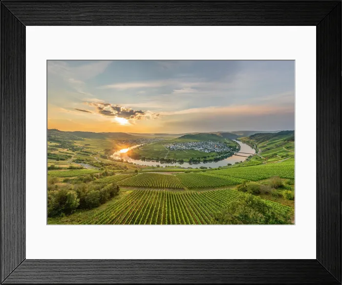 Framed Print : Aerial view at the sunset at Trittenheim Mosel horseshoe bend, Rhineland-Palatinate, Germany