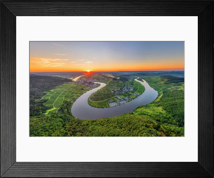 Framed Print : Aerial view at the sunset above five-lake-viewpoint near Mehring, Mosel, Rhineland-Palatinate, Germany