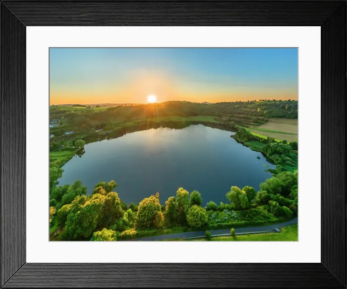 Framed Print : Aerial view on the Schalkenmehren Maar lake at sunset, Schalkenmehren near Daun, Eifel, Rhineland-Palatinate, Germany Framed Print : Aerial view on the Schalkenmehren Maar lake at sunset, Schalkenmehren near Daun, Eifel, Rhineland-Palatinate, Germany