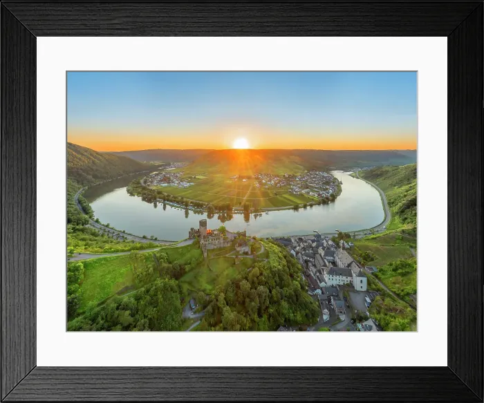 Framed Print : Aerial view at the sunset above Metternich Castle, Beilstein, Moselle Valley, Rhineland-Palatinate, Germany Framed Print : Aerial view at the sunset above Metternich Castle, Beilstein, Moselle Valley, Rhineland-Palatinate, Germany