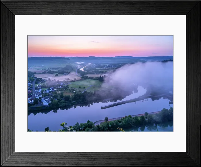 Framed Print : Morning fog above Kanzem and the river Saar, Rhineland-Palatinate, Germany Framed Print : Morning fog above Kanzem and the river Saar, Rhineland-Palatinate, Germany