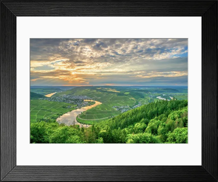 Framed Print : Sunset seen from five-lake-viewpoint near Mehring, Mosel, Rhineland-Palatinate, Germany