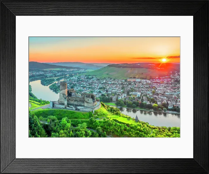 Framed Print : Aerial view at the sunset above Landshut castle, Bernkastel-Kues, Mosel valley, Rhineland-Palatinate, Germany Framed Print : Aerial view at the sunset above Landshut castle, Bernkastel-Kues, Mosel valley, Rhineland-Palatinate, Germany