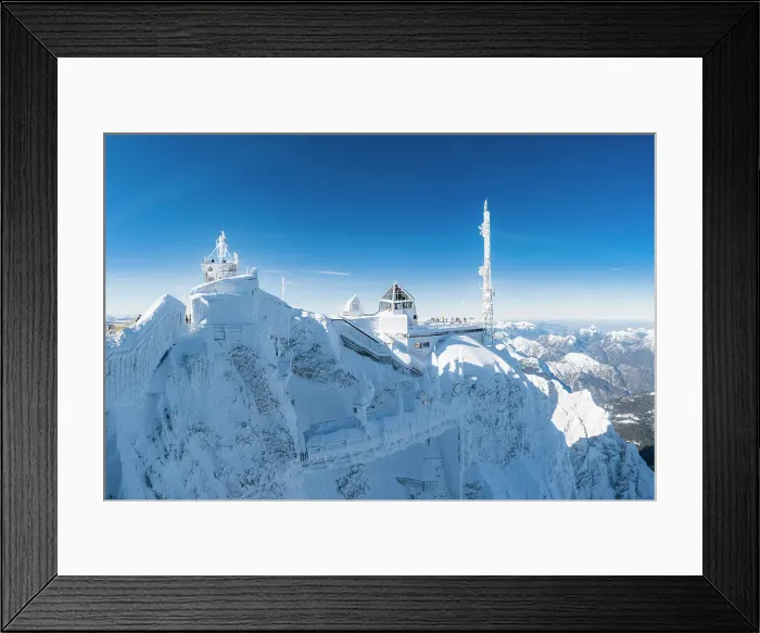 Framed Print : Snow-covered observation and telecommunications station on Zugspitze, Germany's highest mountain, offering panoramic winter views of the Bavarian Alps Framed Print : Snow-covered observation and telecommunications station on Zugspitze, Germany's highest mountain, offering panoramic winter views of the Bavarian Alps