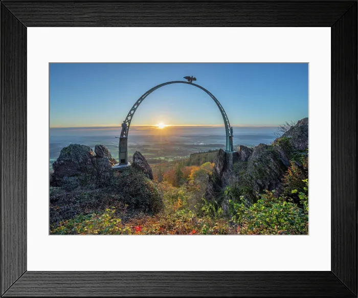 Framed Print : Sunrise at the Adlerbogen on the Moltke rock near Dannenfels, Kirchheimbolanden, Rhineland-Palatinate, Germany Framed Print : Sunrise at the Adlerbogen on the Moltke rock near Dannenfels, Kirchheimbolanden, Rhineland-Palatinate, Germany
