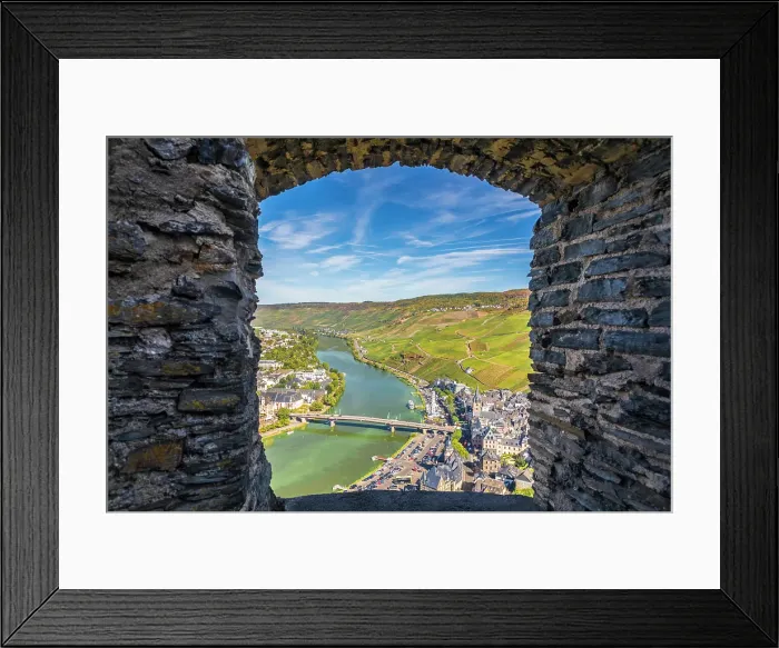 Framed Print : View from the castle ruins of Landshut to the Moselle and Bernkastel-Kues, Moselle, Rhineland-Palatinate, Germany Framed Print : View from the castle ruins of Landshut to the Moselle and Bernkastel-Kues, Moselle, Rhineland-Palatinate, Germany