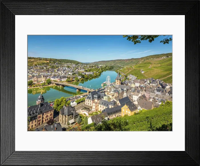Framed Print : View from the Schuetzenhaus restaurant of the Moselle and Bernkastel-Kues, Moselle, Rhineland-Palatinate, Germany Framed Print : View from the Schuetzenhaus restaurant of the Moselle and Bernkastel-Kues, Moselle, Rhineland-Palatinate, Germany
