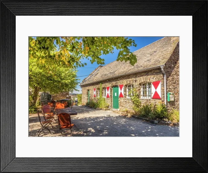 Framed Print : Restaurant at the Grevenburg ruins, Traben-Trarbach, Mosel, Rhineland-Palatinate, Germany