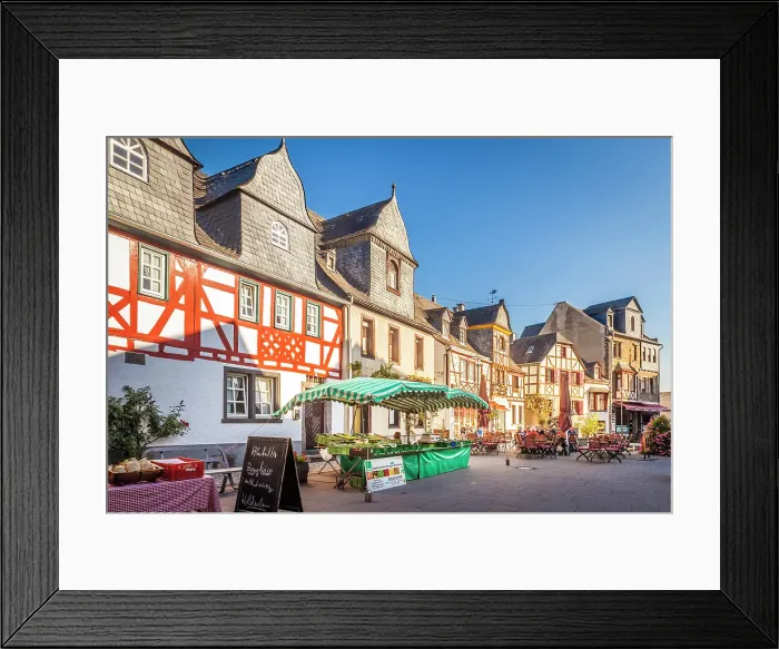 Framed Print : Farmers` market at the market square of Kobern-Gondorf, Mosel, Rhineland-Palatinate, Germany Framed Print : Farmers` market at the market square of Kobern-Gondorf, Mosel, Rhineland-Palatinate, Germany