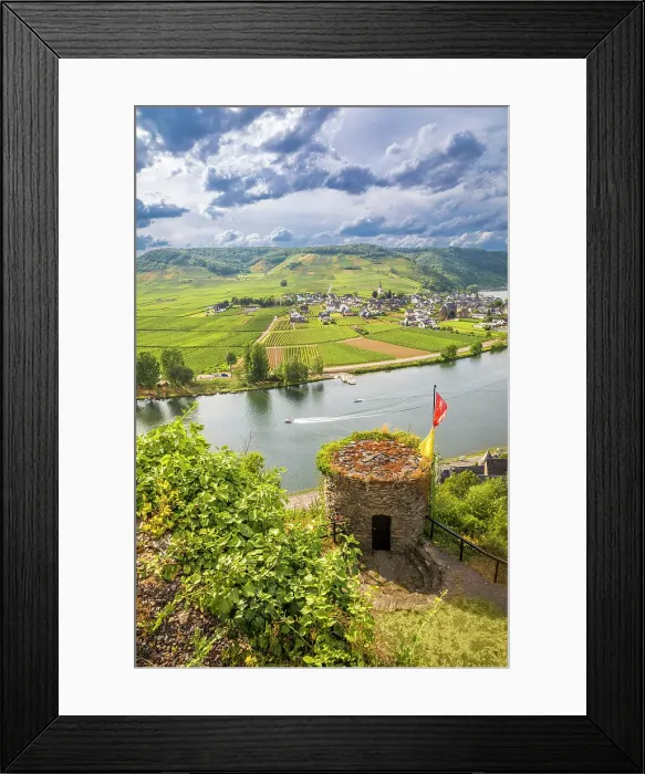 Framed Print : View from Metternich Castle to the Moselle and the town of Ellenz-Poltersdorf on the other bank of the Moselle, Moselle, Rhineland-Palatinate, Germany Framed Print : View from Metternich Castle to the Moselle and the town of Ellenz-Poltersdorf on the other bank of the Moselle, Moselle, Rhineland-Palatinate, Germany