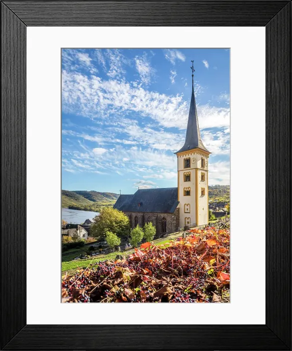 Framed Print : Church of St. Laurentius in Bremm on the Mosel, Mosel, Rhineland-Palatinate, Germany