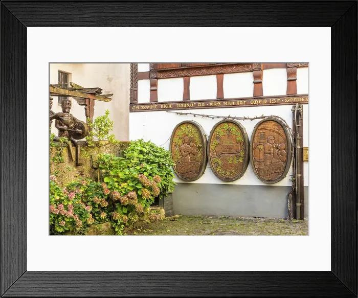 Framed Print : Decoration at a winery in the old town of Eller, Ediger-Eller, Mosel, Rhineland-Palatinate, Germany Framed Print : Decoration at a winery in the old town of Eller, Ediger-Eller, Mosel, Rhineland-Palatinate, Germany