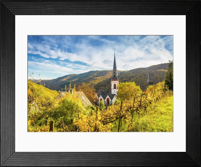 Framed Print : View from the vineyards to Ediger to the church of St. Martin, Ediger-Eller, Mosel, Rhineland-Palatinate, Germany Framed Print : View from the vineyards to Ediger to the church of St. Martin, Ediger-Eller, Mosel, Rhineland-Palatinate, Germany