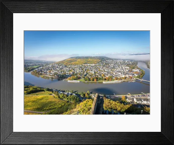 Framed Print : View from the castle ruins of Landshut to the Moselle and Bernkastel-Kues, Moselle, Rhineland-Palatinate, Germany Framed Print : View from the castle ruins of Landshut to the Moselle and Bernkastel-Kues, Moselle, Rhineland-Palatinate, Germany