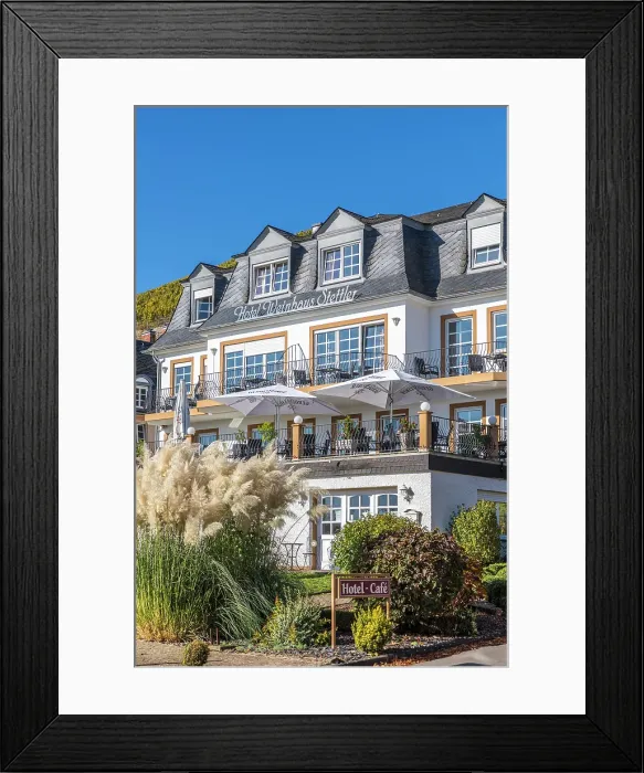Framed Print : Wine house and cafe in Lieser on the Mosel, Mosel, Rhineland-Palatinate, Germany Framed Print : Wine house and cafe in Lieser on the Mosel, Mosel, Rhineland-Palatinate, Germany