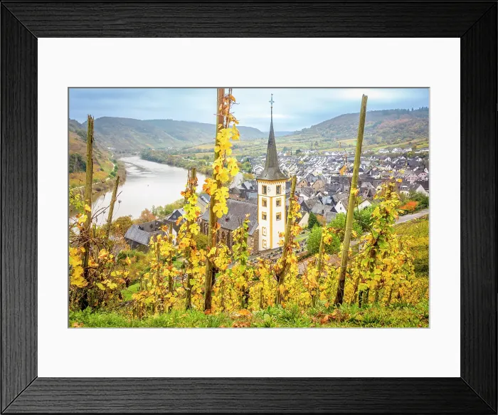 Framed Print : View from the vineyards of the Calmont vineyard to the town of Bremm on the Moselle with the church of St. Laurentius, Bremm, Moselle, Rhineland-Palatinate, Germany Framed Print : View from the vineyards of the Calmont vineyard to the town of Bremm on the Moselle with the church of St. Laurentius, Bremm, Moselle, Rhineland-Palatinate, Germany