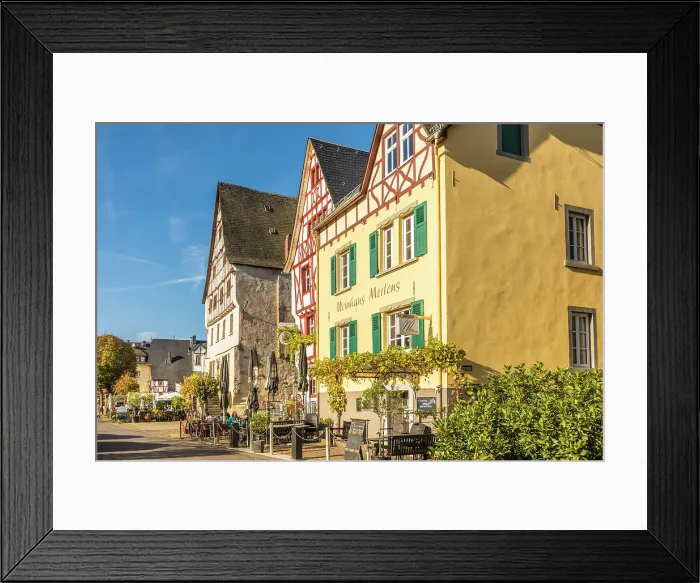 Framed Print : Wine bars on the Moselle promenade of Ediger, Ediger-Eller, Mosel, Rhineland-Palatinate, Germany Framed Print : Wine bars on the Moselle promenade of Ediger, Ediger-Eller, Mosel, Rhineland-Palatinate, Germany