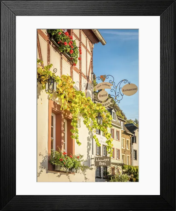 Framed Print : Historic half-timbered house Altes Zollhaus in Beilstein on the Mosel, Mosel, Rhineland-Palatinate, Germany