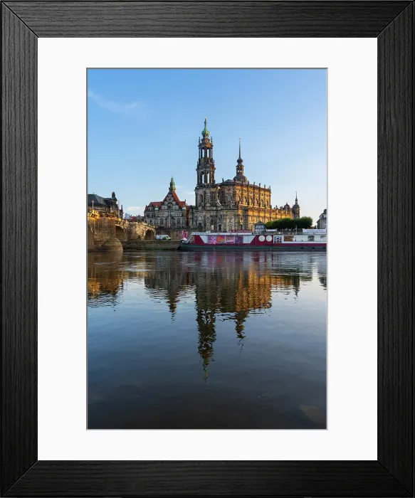 Framed Print : Dresden Cathedral reflecting in Elbe River at sunset, Dresden, Saxony, Germany Framed Print : Dresden Cathedral reflecting in Elbe River at sunset, Dresden, Saxony, Germany
