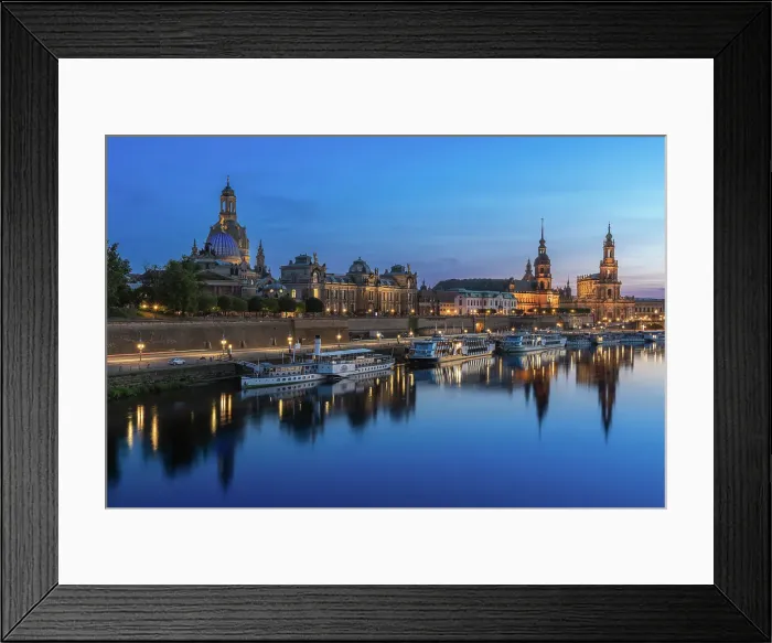 Framed Print : Academy of Fine Arts with Frauenkirche church, Dresden Court, Cathedral by Elbe River at twilight, Dresden, Saxony, Germany