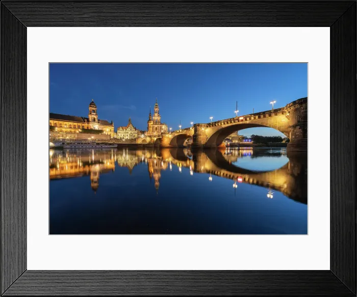 Framed Print : Illuminated Oberlandesgericht Dresden and Dresden Cathedral near Augustus Bridge over Elbe River at twilight, Dresden, Saxony, Germany Framed Print : Illuminated Oberlandesgericht Dresden and Dresden Cathedral near Augustus Bridge over Elbe River at twilight, Dresden, Saxony, Germany