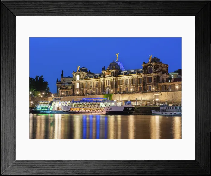 Framed Print : Illuminated Academy of Fine Arts by Elbe River at twilight, Dresden, Saxony, Germany Framed Print : Illuminated Academy of Fine Arts by Elbe River at twilight, Dresden, Saxony, Germany