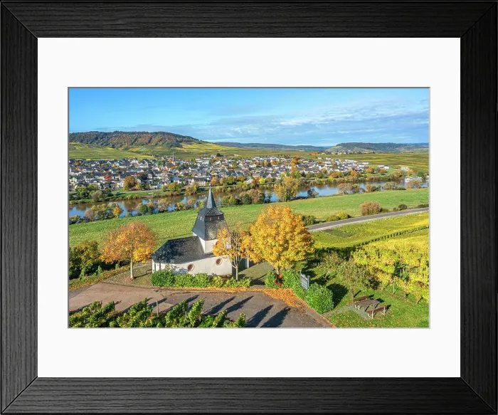 Framed Print : Aerial view at Laurentius chapel near Trittenheim, Mosel, Mosel valley, Rhineland-Palatinate, Germany