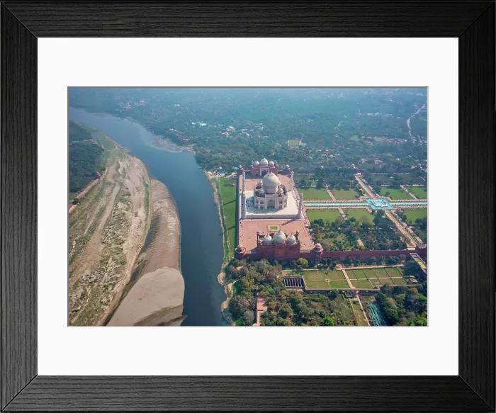 Framed Print : Aerial view of the Taj Mahal along Yamuna river, Agra, Uttar Pradesh, India Framed Print : Aerial view of the Taj Mahal along Yamuna river, Agra, Uttar Pradesh, India