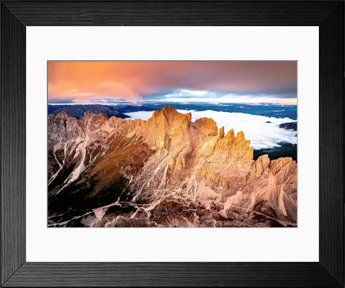 Framed Print : Colorful autumn sunrise over the majestic Catinaccio (Rosengarten), Cima Catinaccio and Torri Del Vajolet peaks, Dolomites, Italy Framed Print : Colorful autumn sunrise over the majestic Catinaccio (Rosengarten), Cima Catinaccio and Torri Del Vajolet peaks, Dolomites, Italy