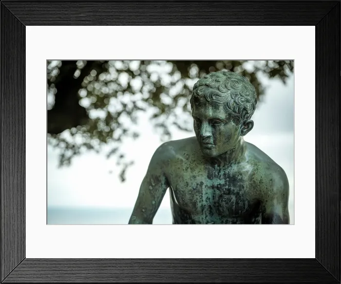 Framed Print : europe, Italy, Campania. Ravello, Villa Cimbrone, a beautiful bronce statue on a balcony with a view Framed Print : europe, Italy, Campania. Ravello, Villa Cimbrone, a beautiful bronce statue on a balcony with a view