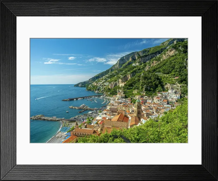 Framed Print : europe, Italy, Campania. Amalfi, view over the town and the harbour Framed Print : europe, Italy, Campania. Amalfi, view over the town and the harbour