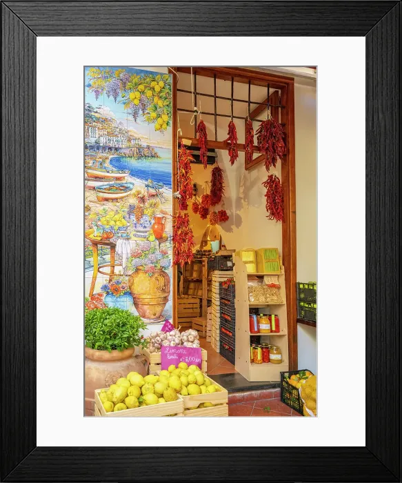 Framed Print : taly, Campania. Amalfi, a little shop selling lemons and other groceries Framed Print : taly, Campania. Amalfi, a little shop selling lemons and other groceries