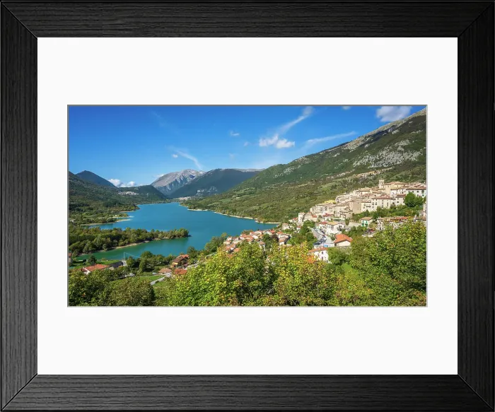 Framed Print : Europe, Italy, Abruzzo. The medieval village of Barrea on the lake Framed Print : Europe, Italy, Abruzzo. The medieval village of Barrea on the lake