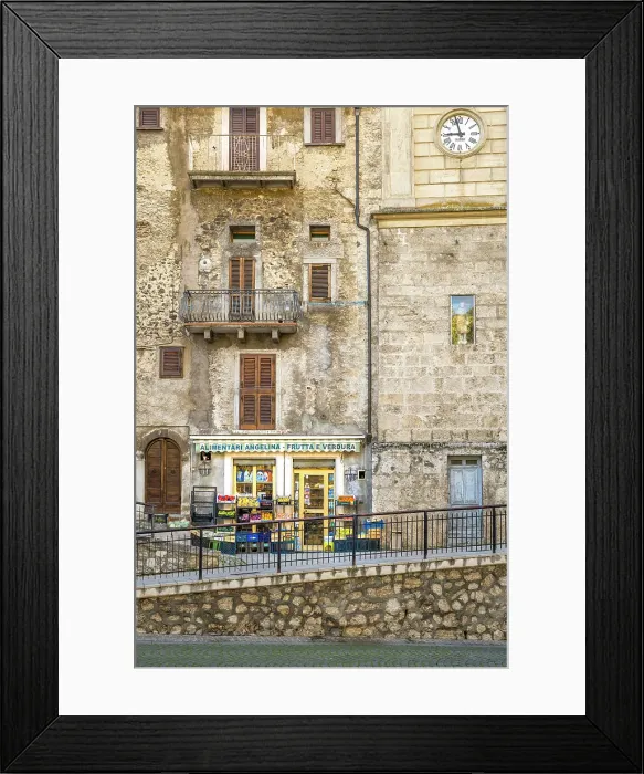 Framed Print : Europe, Italy, Abruzzo. The ancient town of Scanno in the mountains. A little grocery store