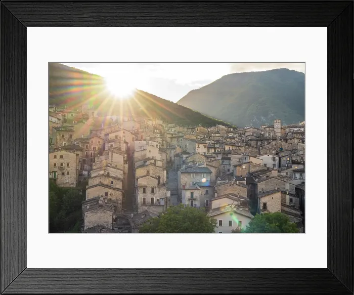 Framed Print : Europe, Italy, Abruzzo. The ancient town of Scanno in the mountains with its typical stone houses at sunrise Framed Print : Europe, Italy, Abruzzo. The ancient town of Scanno in the mountains with its typical stone houses at sunrise