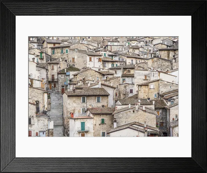 Framed Print : Italy, Abruzzo. The ancient town of Scanno in the mountains with its typical stone houses Framed Print : Italy, Abruzzo. The ancient town of Scanno in the mountains with its typical stone houses