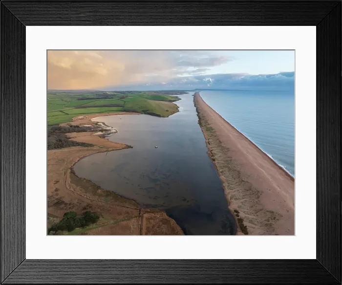 Framed Print : Aerial view of Chesil Beach near Abbotsbury, Dorset, England. Winter (January) 2024