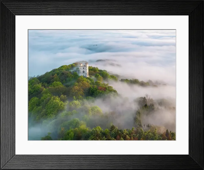 Framed Print : Aerial view of Haldon Belvedere (Lawrence Castle) on a misty spring morning, Exeter, Devon, England. Spring (May) 2024 Framed Print : Aerial view of Haldon Belvedere (Lawrence Castle) on a misty spring morning, Exeter, Devon, England. Spring (May) 2024
