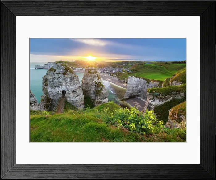 Framed Print : View of the cliffs of Etretat at sunrise, Octeville sur Mer, Le Havre, Seine Maritime, Normandy, France Framed Print : View of the cliffs of Etretat at sunrise, Octeville sur Mer, Le Havre, Seine Maritime, Normandy, France