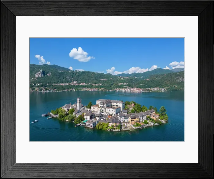 Framed Print : San Giulio island and Lake Orta in the summer. Orta Lake, Province of Novara, Piedmont, Italy Framed Print : San Giulio island and Lake Orta in the summer. Orta Lake, Province of Novara, Piedmont, Italy