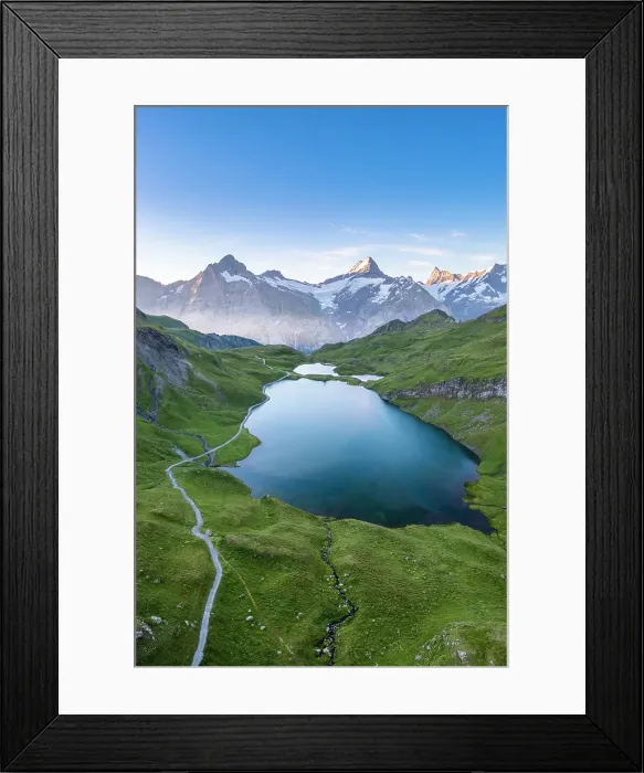 Framed Print : Bachalpsee lake during a summer sunrise. Grindelwald, Berner Oberland, Switzerland