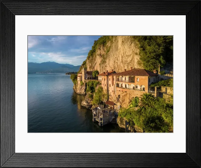 Framed Print : Santa Caterina del Sasso Ballaro monastery, overlooking Lake Maggiore, Leggiuno, Varese Province, Lombardy, Italy