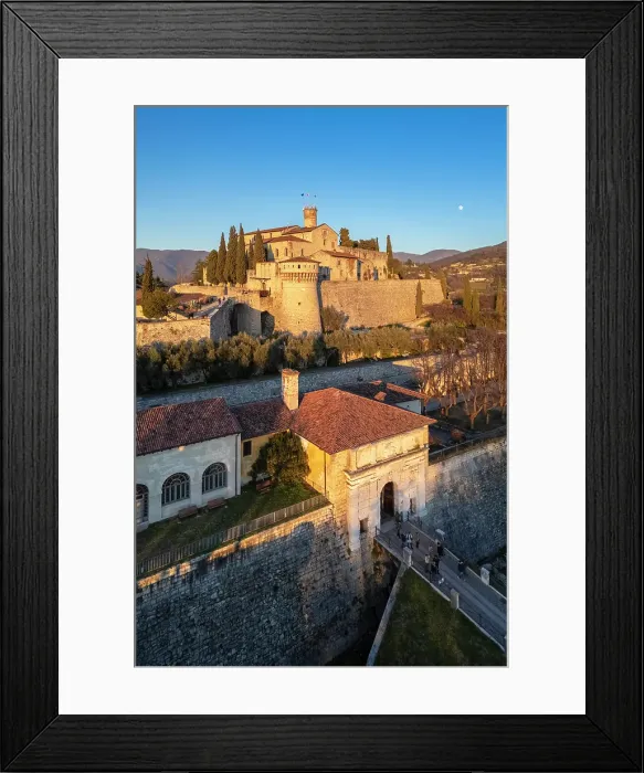 Framed Print : Brescia Castle at sunset in winter. Brescia district, Lombardy district, Italy Framed Print : Brescia Castle at sunset in winter. Brescia district, Lombardy district, Italy