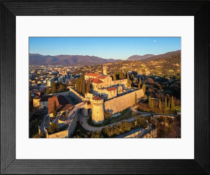 Framed Print : Brescia Castle at sunset in winter. Brescia district, Lombardy district, Italy Framed Print : Brescia Castle at sunset in winter. Brescia district, Lombardy district, Italy