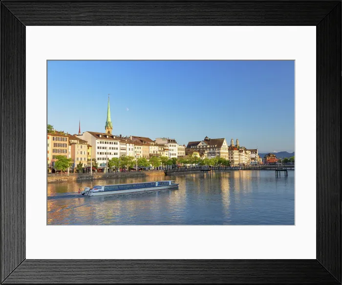 Framed Print : Tourist boat on Limmat River, Zurich, Switzerland Framed Print : Tourist boat on Limmat River, Zurich, Switzerland