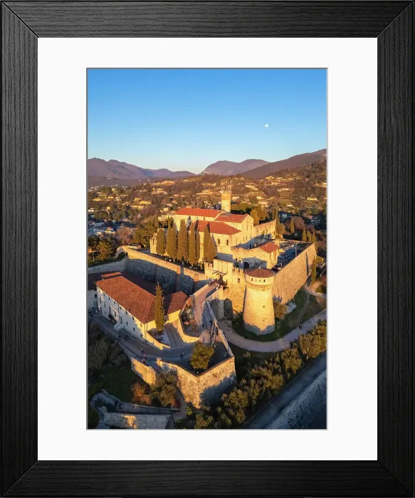 Framed Print : Brescia Castle at sunset in winter. Brescia district, Lombardy district, Italy