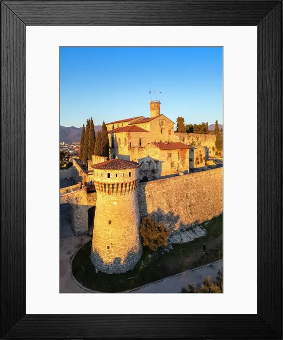 Framed Print : Brescia Castle at sunset in winter. Brescia district, Lombardy district, Italy Framed Print : Brescia Castle at sunset in winter. Brescia district, Lombardy district, Italy